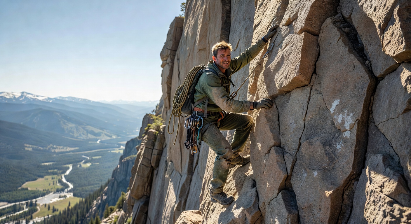 Solo climber on rock face