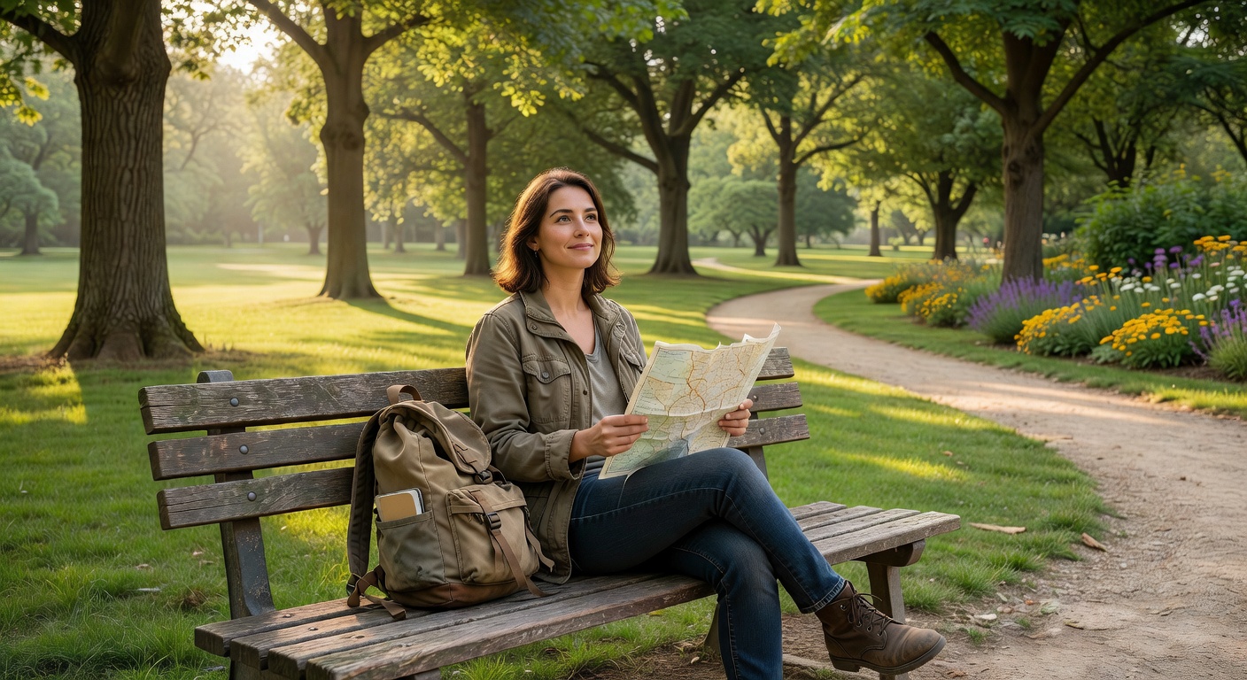 Solo traveler in peaceful park