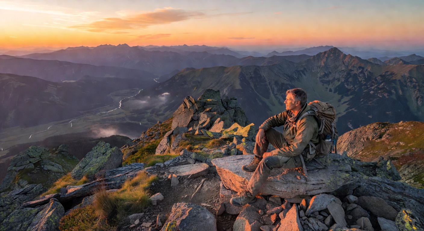 Solo hiker at mountain summit
