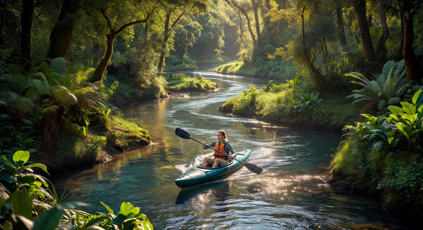 Solo kayaker on river