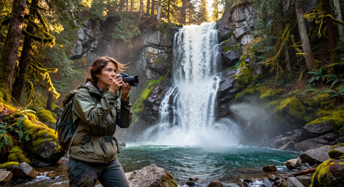 Solo photographer at waterfall