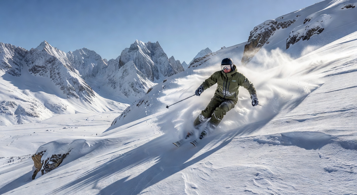 Solo skier on snowy slope