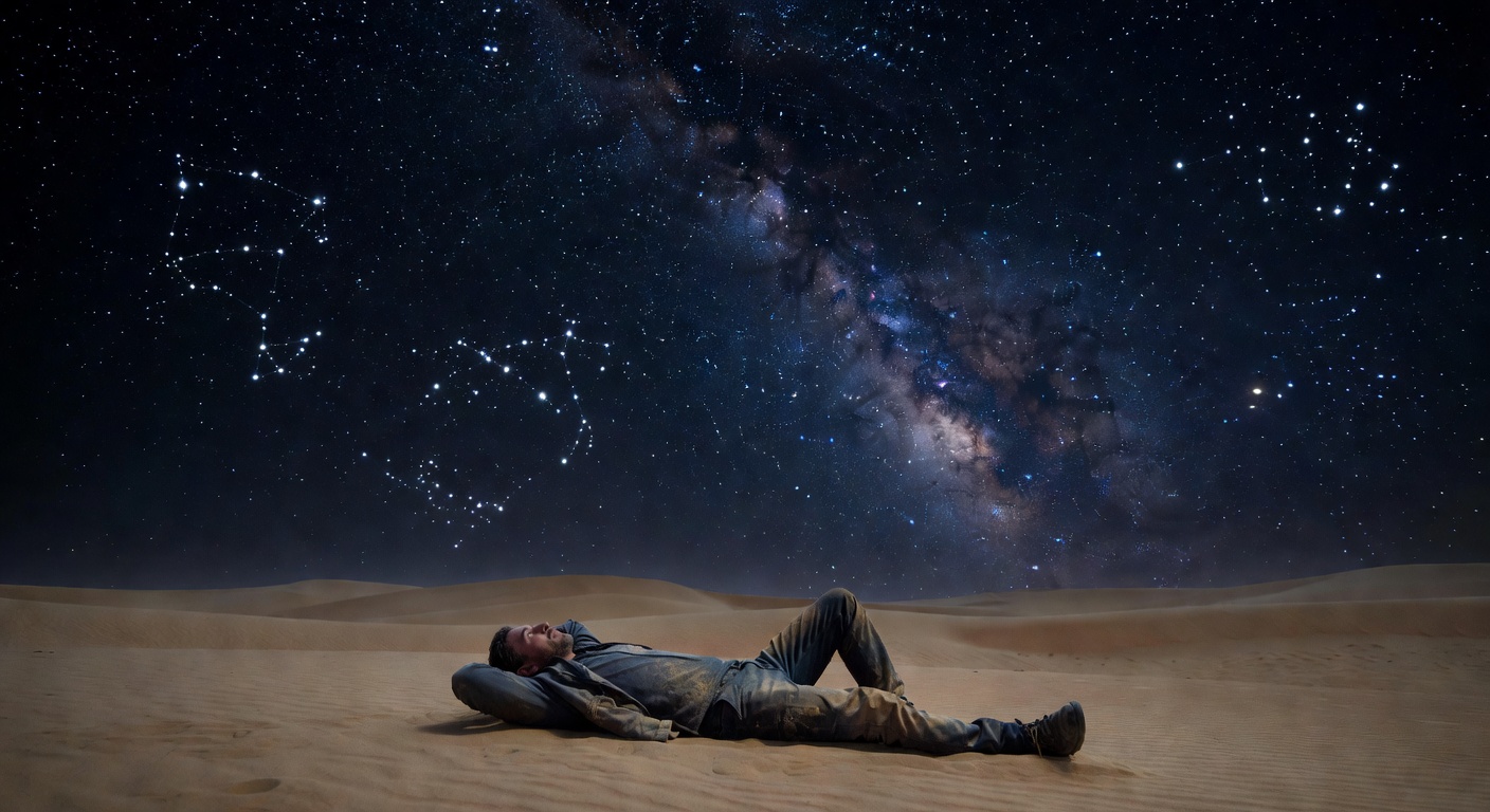 Solo stargazer in desert night